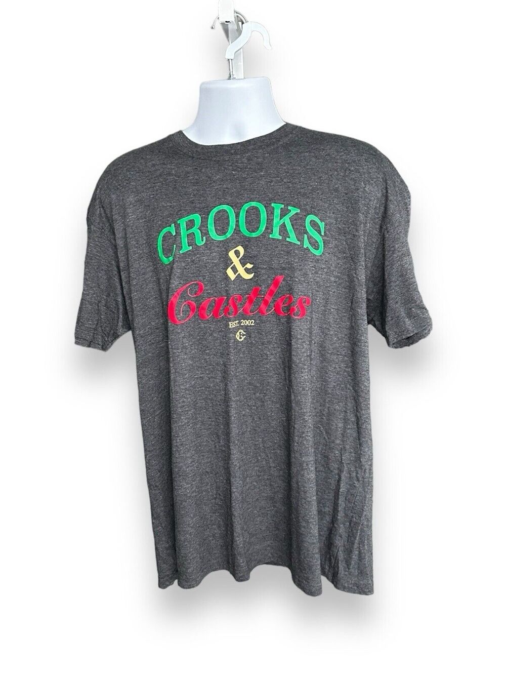 Crooks & Castles Gray Short Sleeve Logo Graphic T-shirt Men's Unisex Size 2XL
